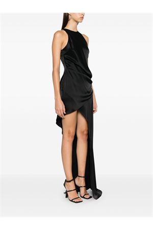 Black draped asymmetric maxi dress DAVID KOMA | PF24DK17DABLACK